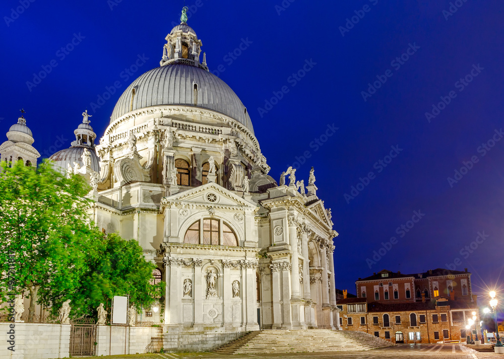 Venice. Basilica of Santa Maria della Salute at night.