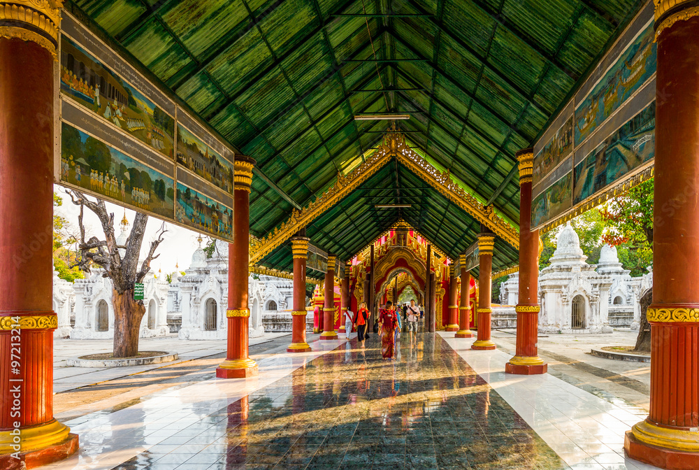 Myanmar, Mandalay, the entrance of the Kuthodaw Paya temple, known olso as 'the world's biggest book'.