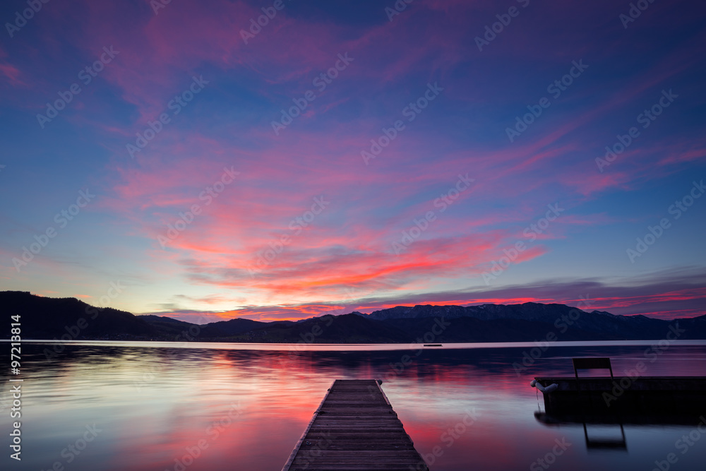 Sunrise at lake Attersee, Salzkammergut, Austria