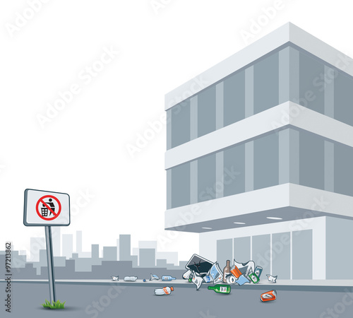 Trash Littering the City Street