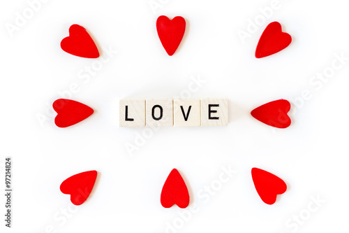 Love and red hearts isolated on white background