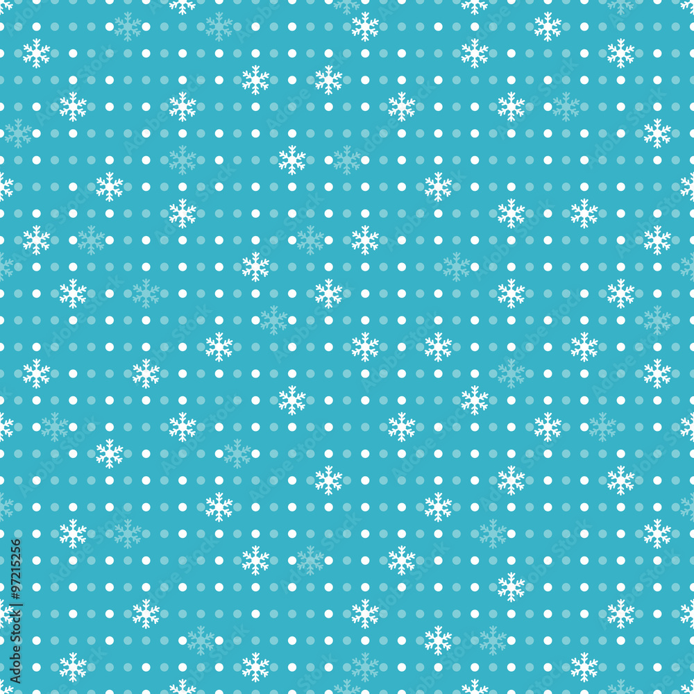 Blue seamless winter background of snowflakes and circles