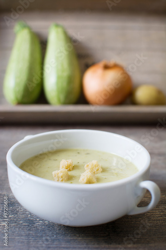 Zucchini soup with onion, garlic and potatoes