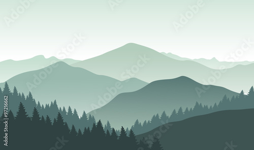Grey foggy mountain landscape. © tanyadzu