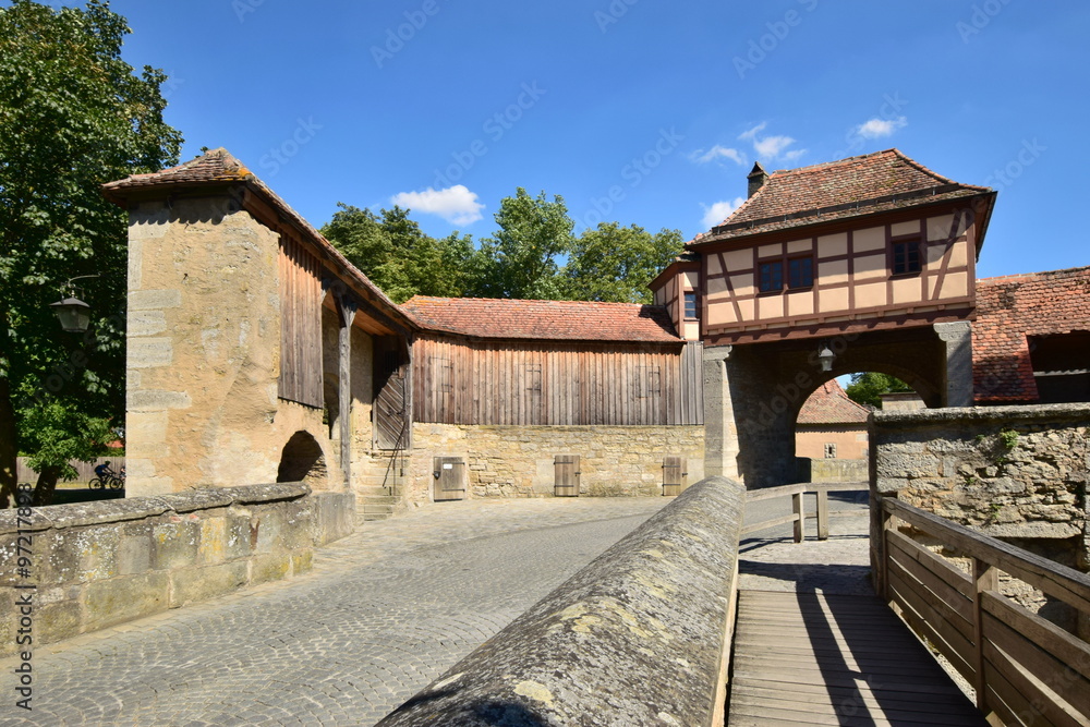 View in the historical town of Rothenburg on the Tauber, Bavaria, region Middle Franconia, Germany