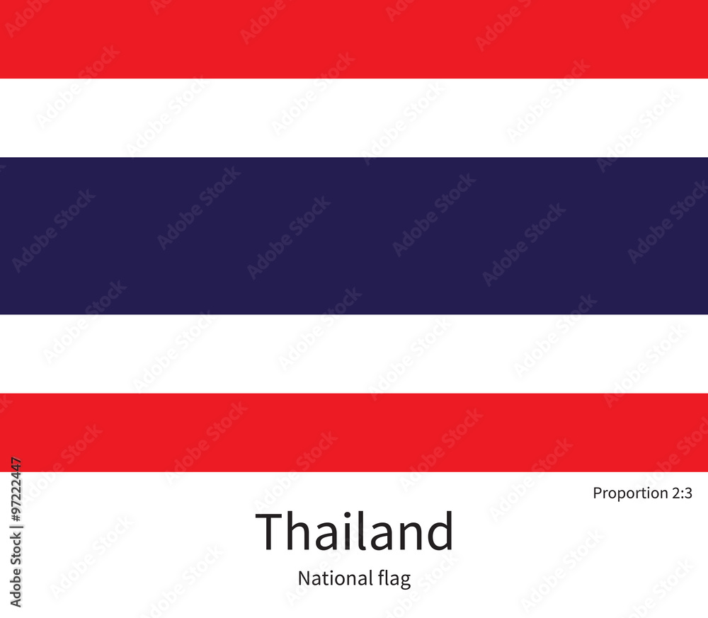 National flag of Thailand with correct proportions, element, colors