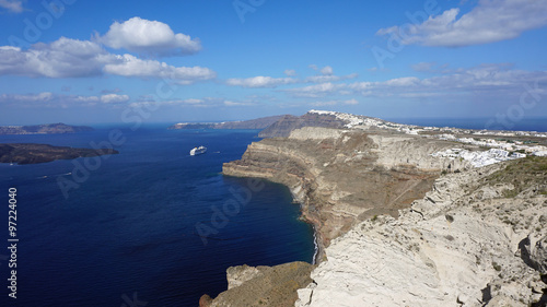 view of volcan caldera in athinios on santorini photo