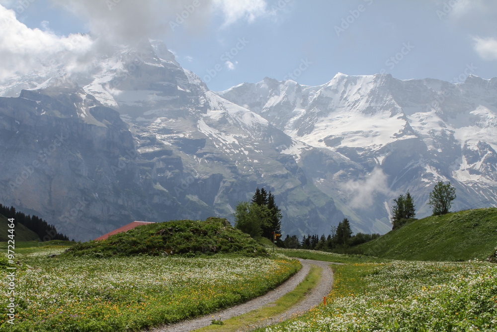 Lautenbrunen Valley in the Alps, Switzerland,