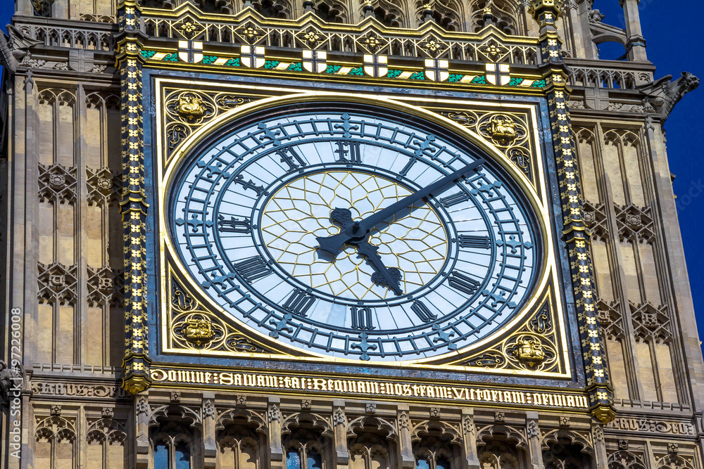 Close-up of the clock face of Big Ben.Palace of Westminster, Houses of Parliament. London Close-up of the clock face of Big Ben.Palace of Westminster, Houses of Parliament. London