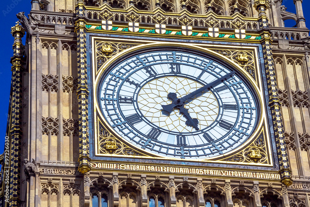 Close-up of the clock face of Big Ben.Palace of Westminster, Houses of Parliament. London Close-up of the clock face of Big Ben.Palace of Westminster, Houses of Parliament. London