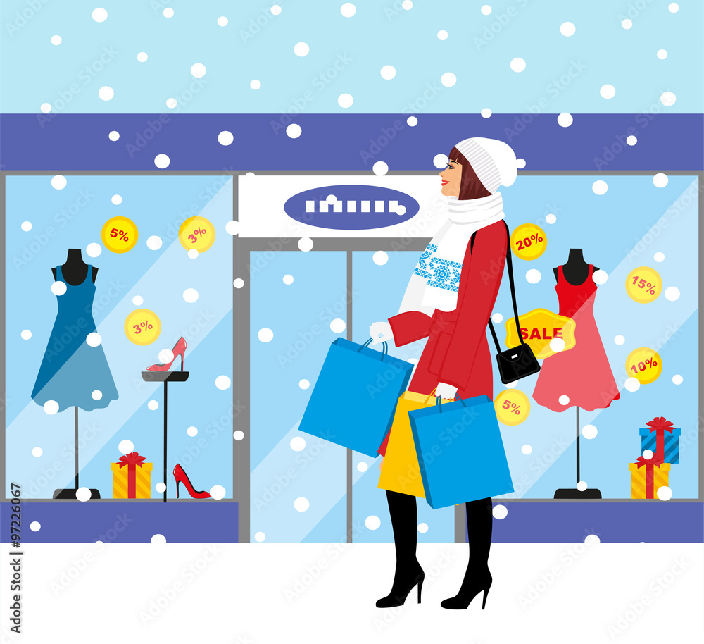 Shopping girl - Stock Illustration. fashionable girl with purchases for your design