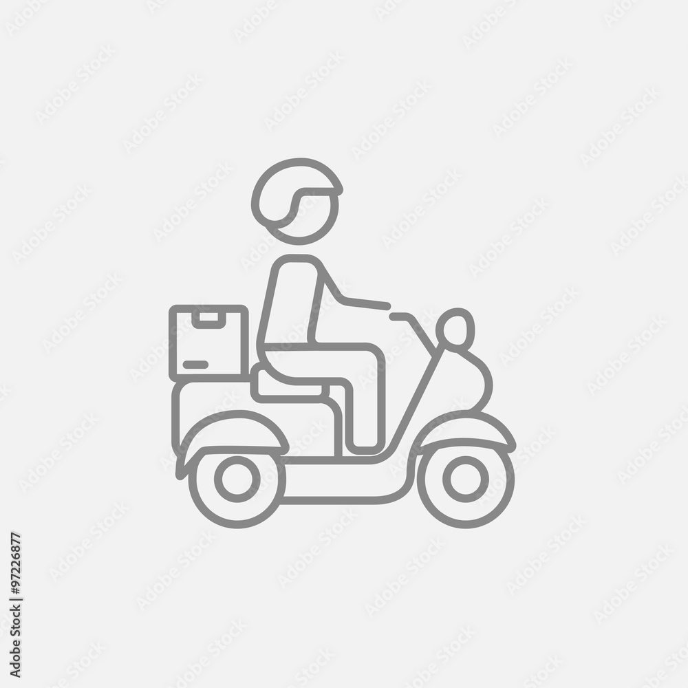 Man carrying goods on bike line icon.