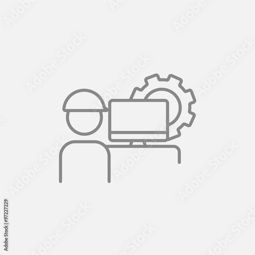 Computerized production line icon.