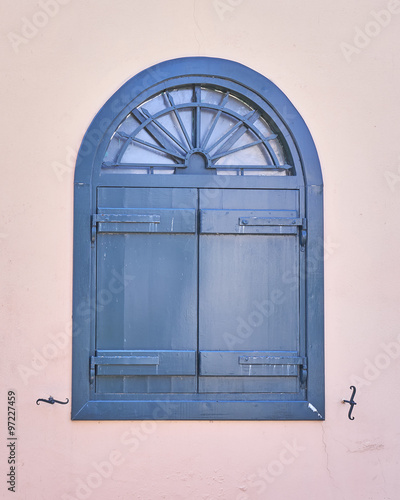 Athens Greece, arched vintage window in Plaka old neighborhood