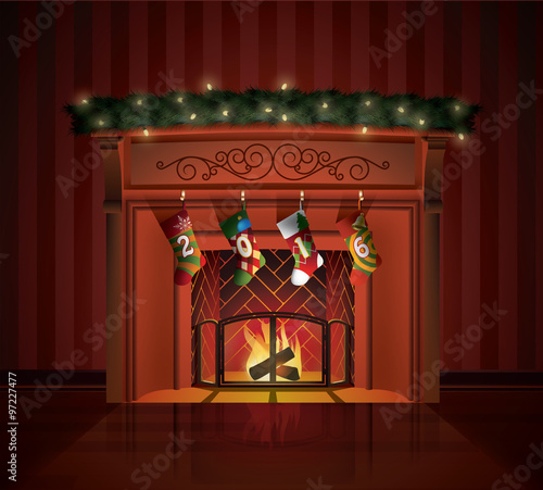 Christmas decorated Fireplace