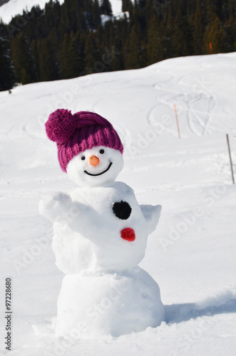Funny snowman against Swiss Alps © HappyAlex
