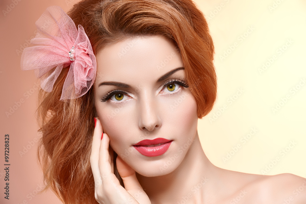 Beauty portrait woman, eyelashes, natural makeup Beauty portrait woman, eyelashes, natural makeup
