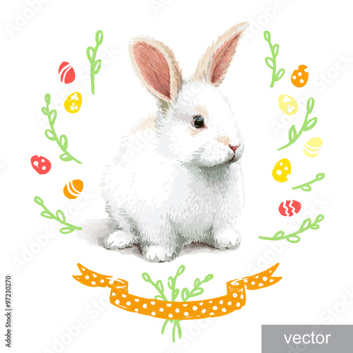 Easter realistic little rabbit illustration. Vector.