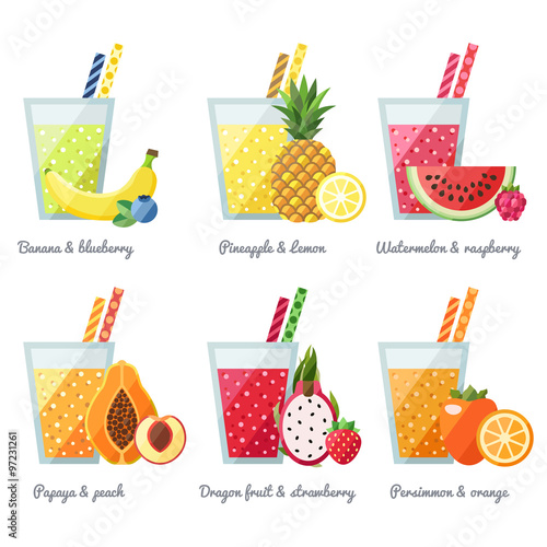 Fruit smoothie (juice) vector concept. Menu element for cafe or restaurant. Healthy drink. Modern flat design.