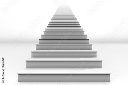 Tall White Straight Staircase on White Background
