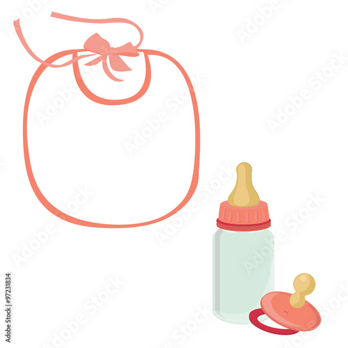 Baby bib, bottle and pacifier for girl