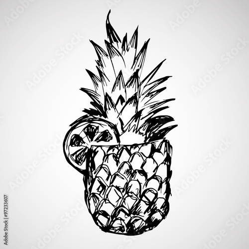 Hand drawn pineapple with orange