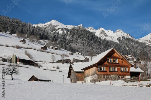 Idyllic winter scene in the Toggenburg valley