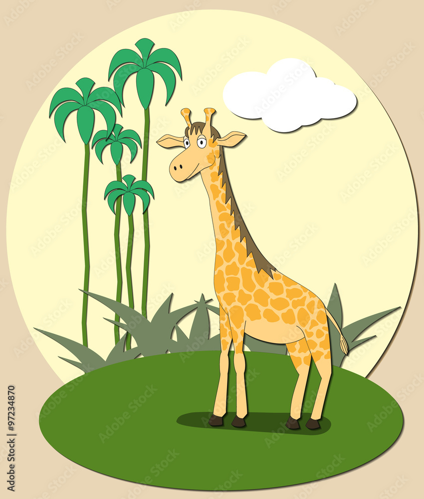 Fototapeta premium Giraffe with sun tropical background.