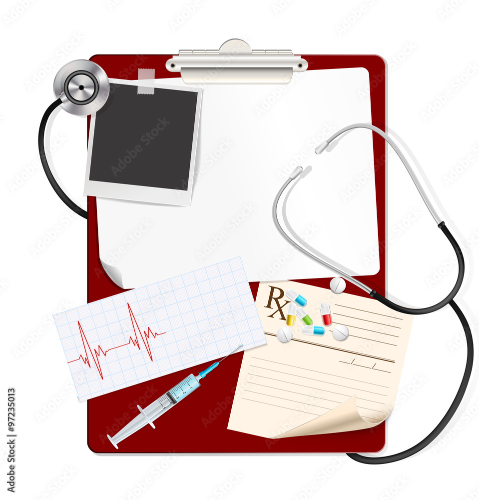 stethoscope on medical clipboard with white blank paper, medical stethoscope on medical clipboard with white blank paper, medical