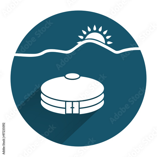 Yurta jurt icon with sun. Mongolian, kazakh house symbol. Asian household. Round sign with long shadow. Flat design. Vector illustration. EPS10 photo