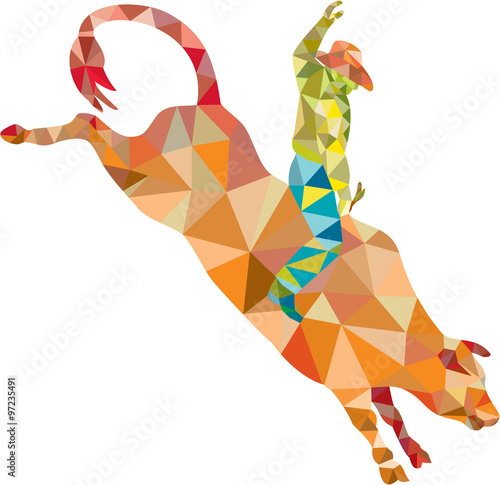 Rodeo Cowboy Bull Riding Low Polygon