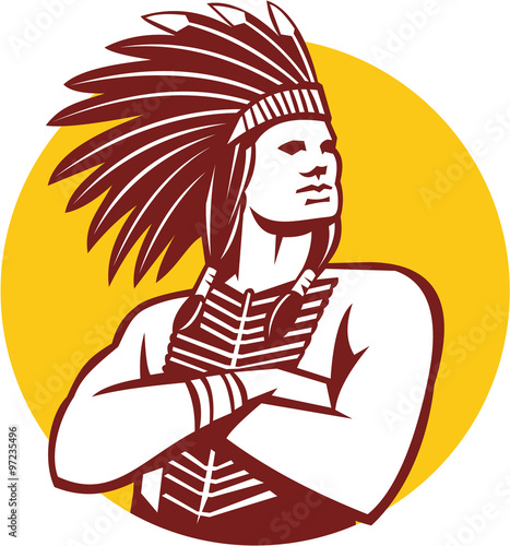 Native American Indian Chief Warrior Circle Retro