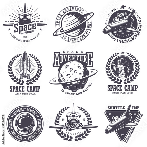 Set of vintage space and astronaut badges