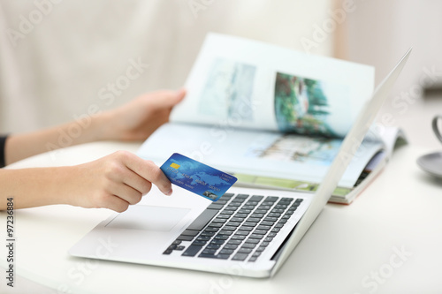 Female making online payment  close up