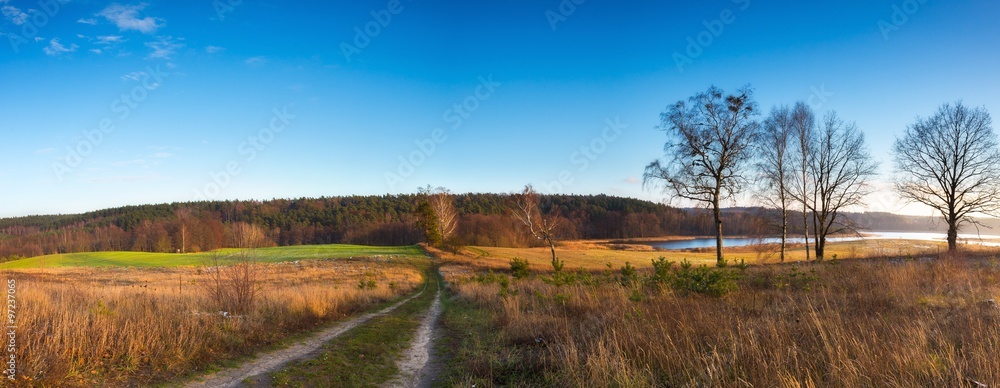 Panoramic landscape of fields at late autumn or winter Panoramic landscape of fields at late autumn or winter