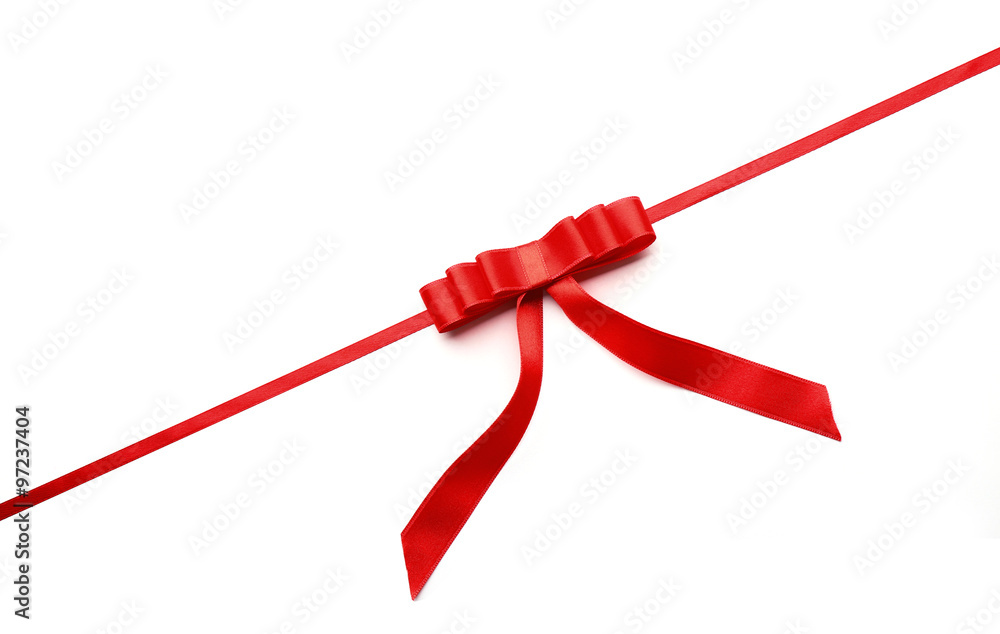 Shiny red ribbon with bow isolated on white Shiny red ribbon with bow isolated on white