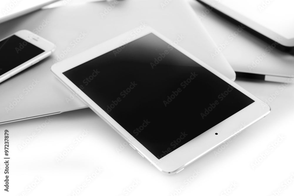 Gadgets on grey background Gadgets on grey background