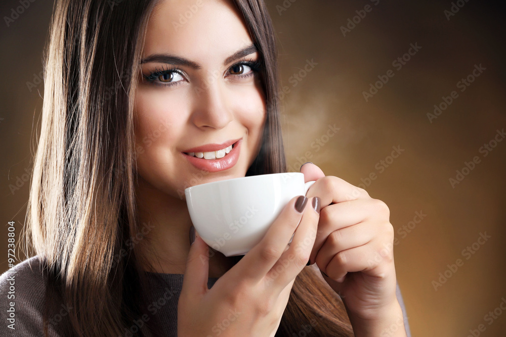 Portrait of pretty woman with cup of coffee Portrait of pretty woman with cup of coffee