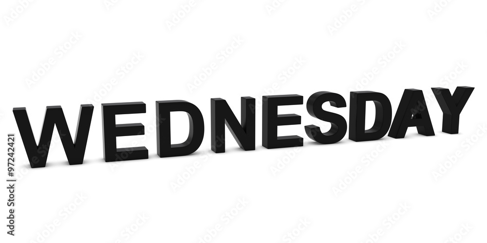 WEDNESDAY Black 3D Text Isolated on White with Shadows