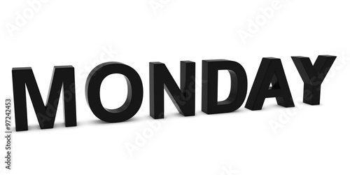 MONDAY Black 3D Text Isolated on White with Shadows