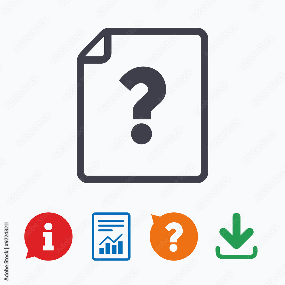 File document help icon. Question mark symbol. File document help icon. Question mark symbol.