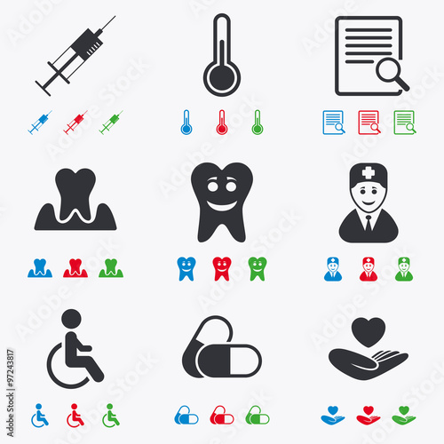 Medicine, medical health and diagnosis icons.