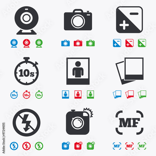 Photo, video icons. Camera, photos and frame.