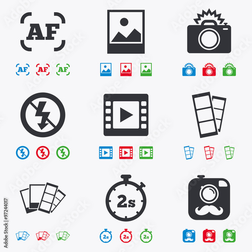 Photo, video icons. Camera, photos and frame.