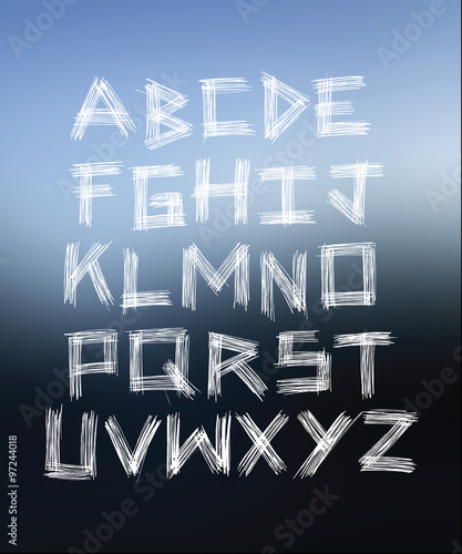 Scratched glass. Hand written alphabet. Vector