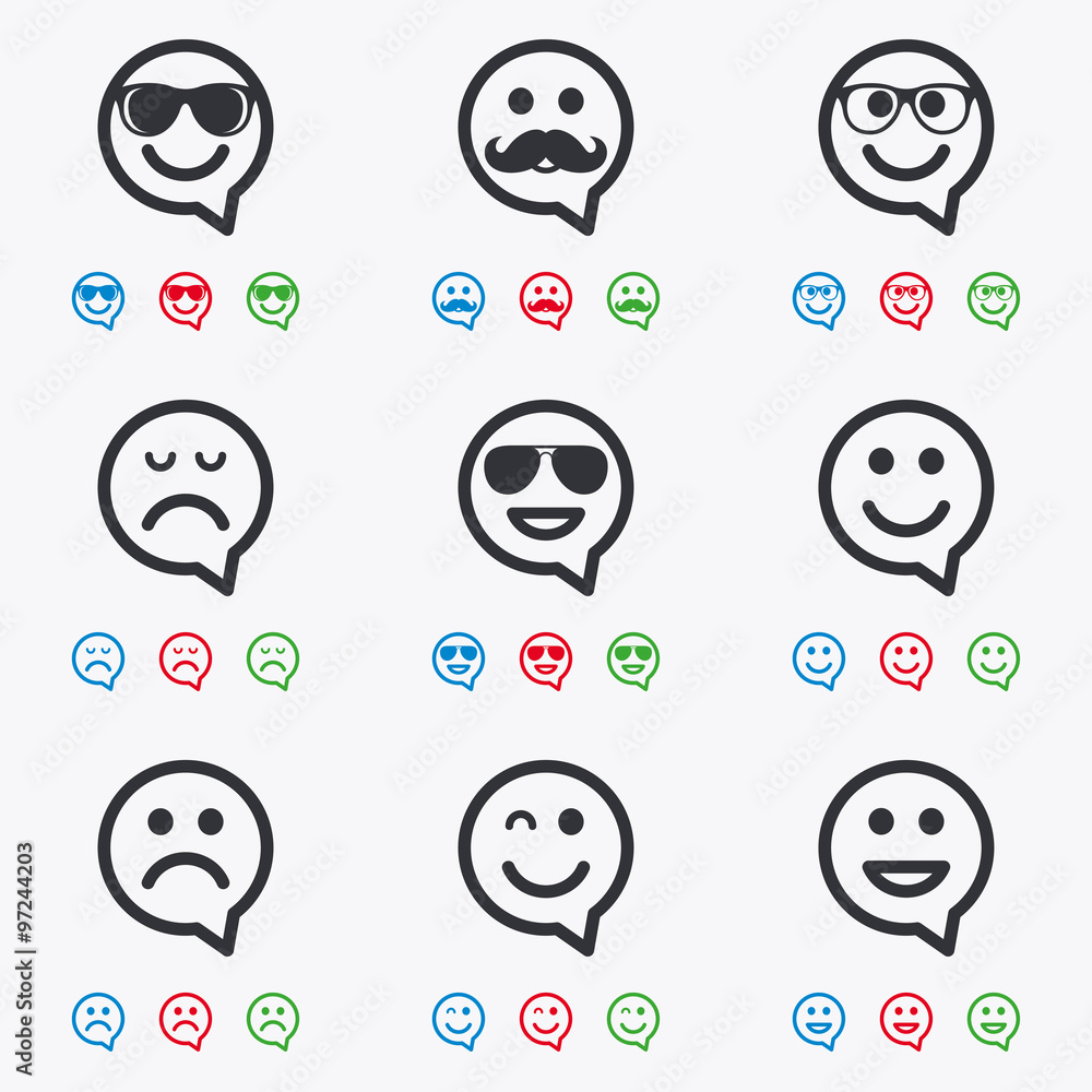 Smile icons. Sunglasses, mustache and laughing. Smile icons. Sunglasses, mustache and laughing.