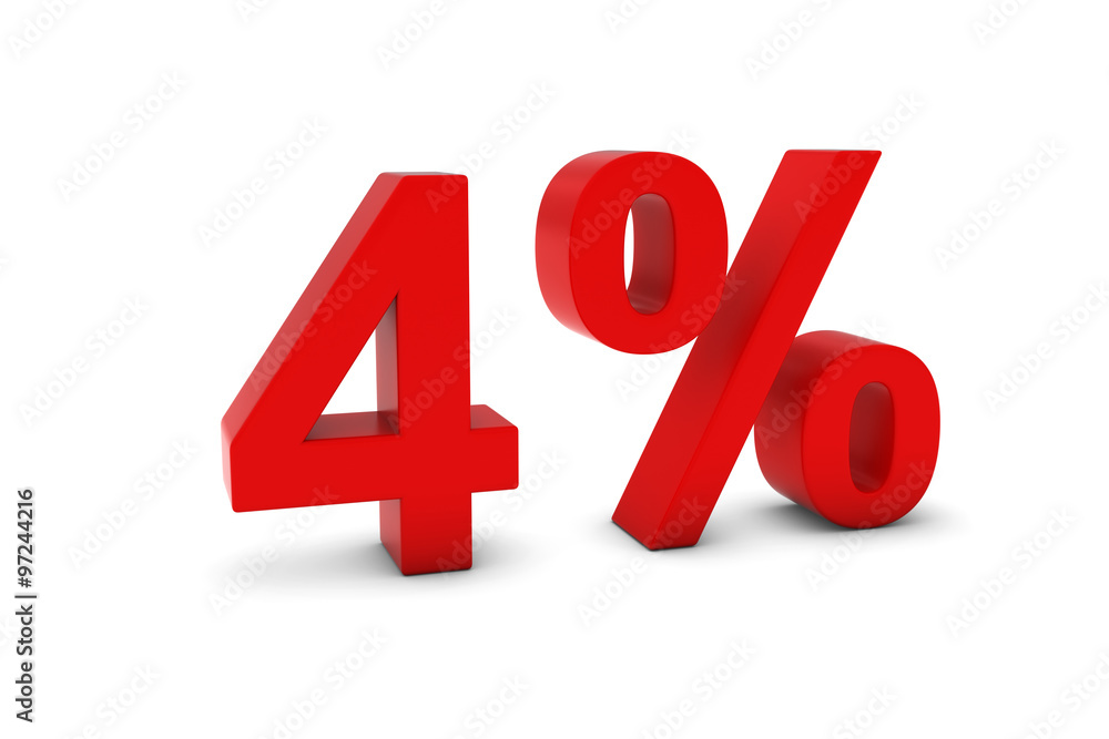 4% - Four Percent Red 3D Text Isolated on White 4% - Four Percent Red 3D Text Isolated on White