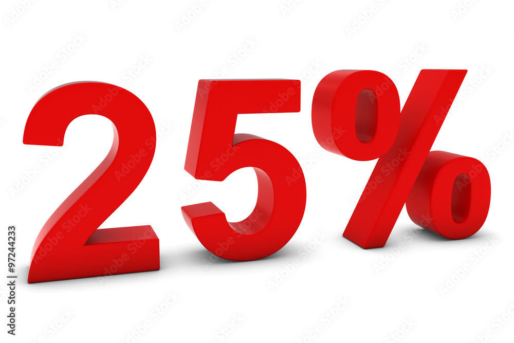 25% - Twenty Five Percent Red 3D Text Isolated on White 25% - Twenty Five Percent Red 3D Text Isolated on White