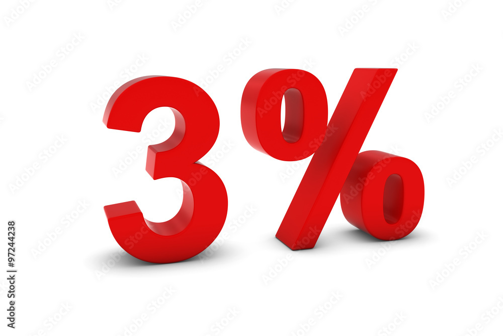 3% - Three Percent Red 3D Text Isolated on White 3% - Three Percent Red 3D Text Isolated on White