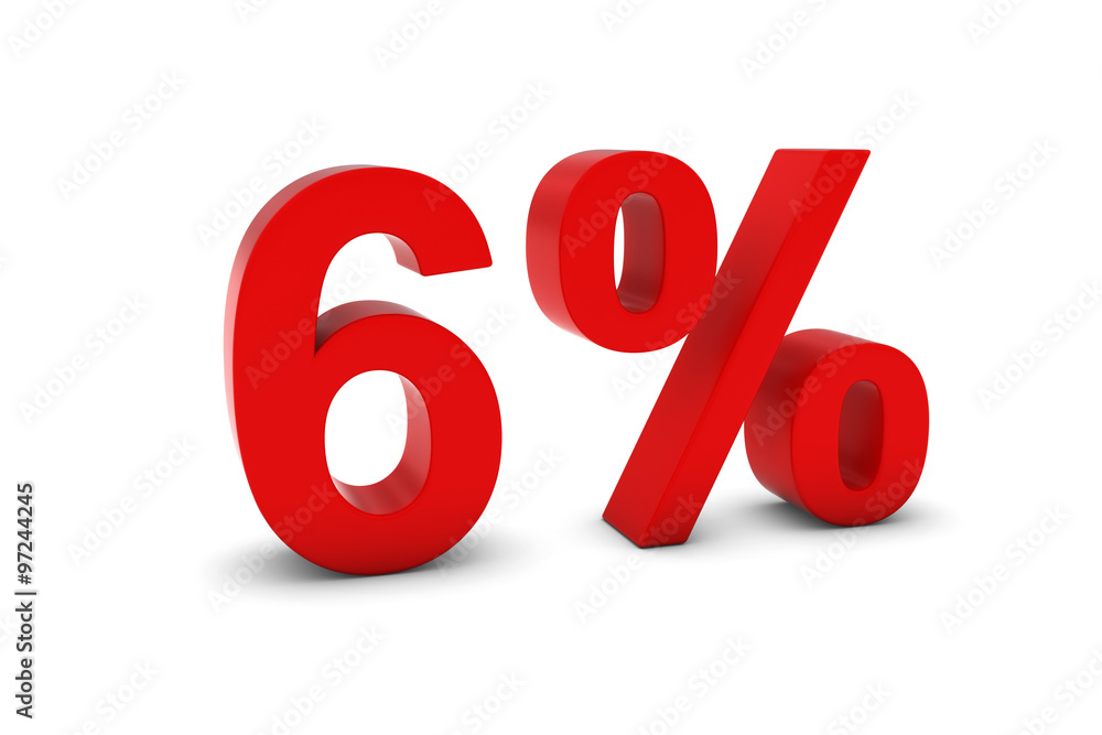 6% - Six Percent Red 3D Text Isolated on White 6% - Six Percent Red 3D Text Isolated on White
